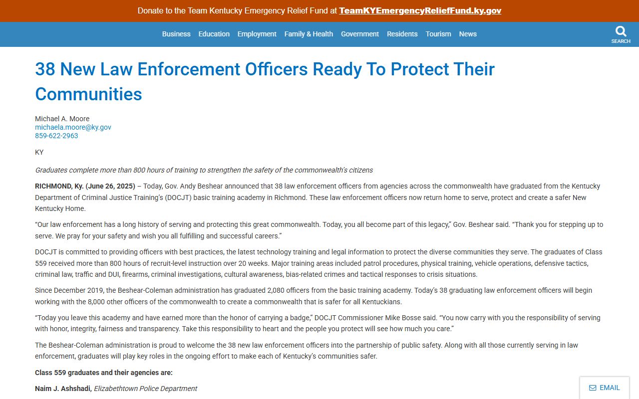 Leslie County District Court records and Kentucky law enforcement training context