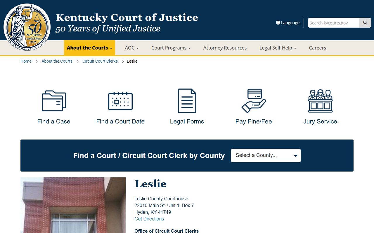 Leslie County Court records courthouse page