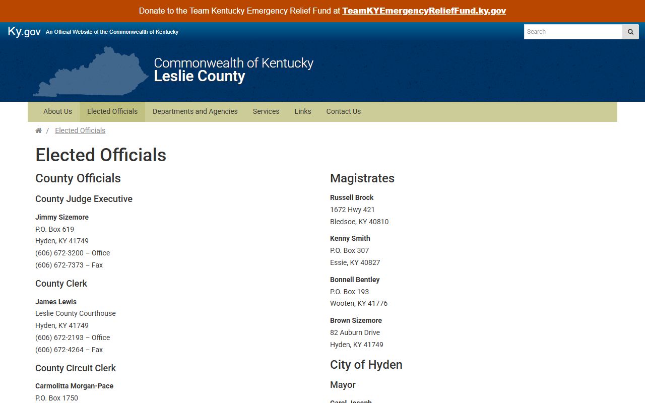 Leslie County Court records elected officials list