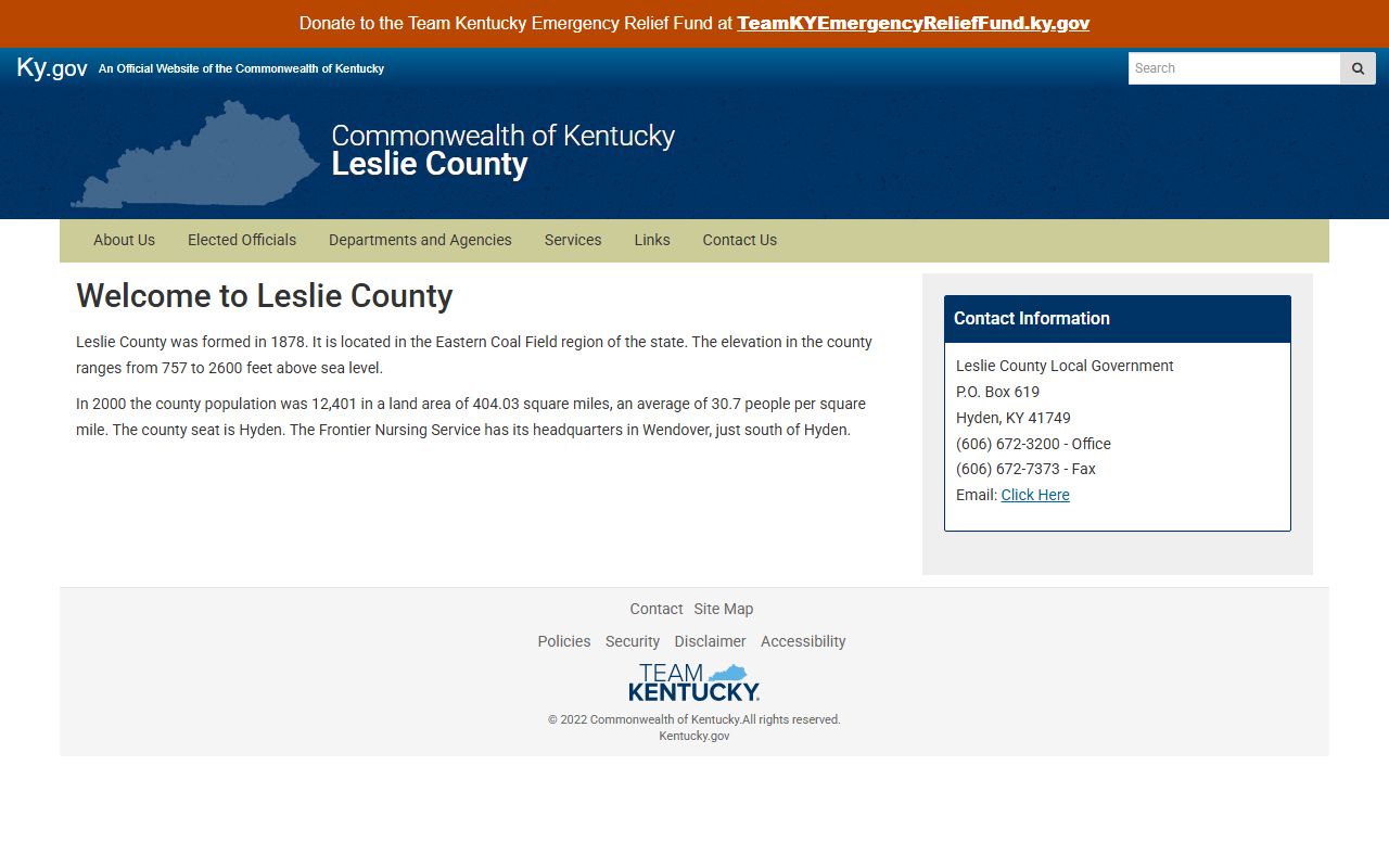 Leslie County Court records local government page