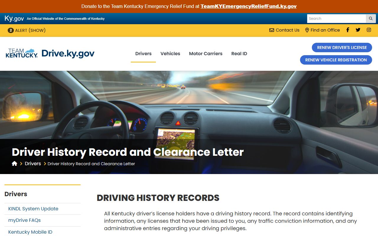 Leslie County traffic court records KYTC driver history page